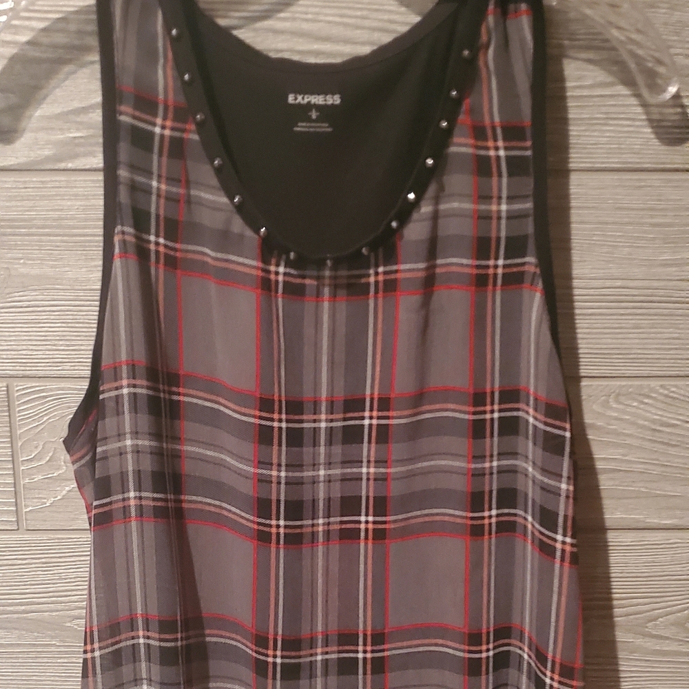 Express, black, grey, red plaid tank
